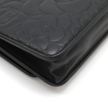Chanel Camellia Chain Wallet Black Leather