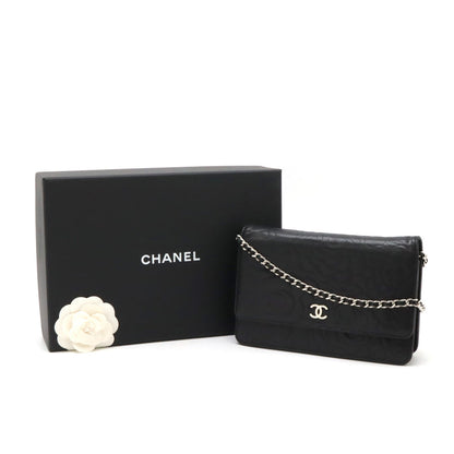 Chanel Camellia Chain Wallet Black Leather