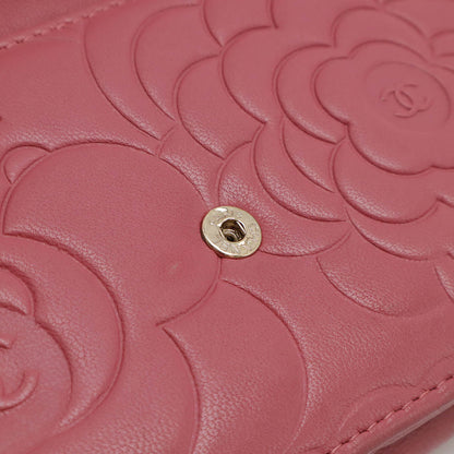 Chanel Camellia Chain Wallet Shoulder Bag Lambskin Leather Pink