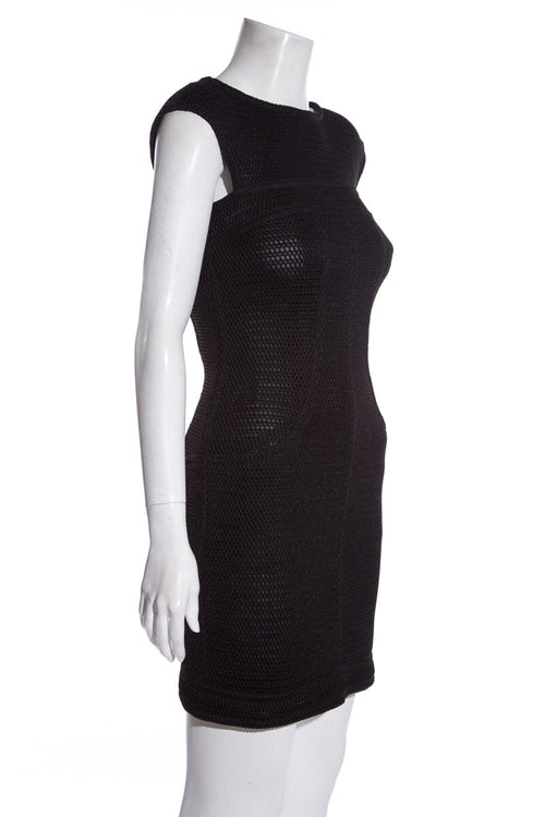 Chanel Black Mesh Perforated Dress SZ 36