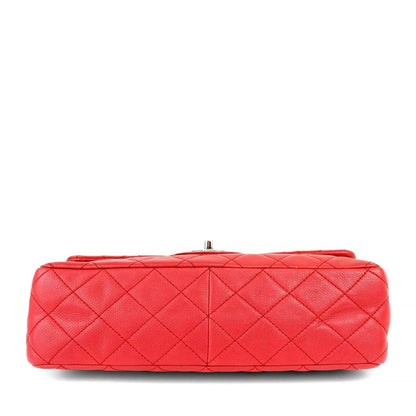 Chanel Red Lipstick Calf Single Flap Jumbo w/ Silver Hardware
