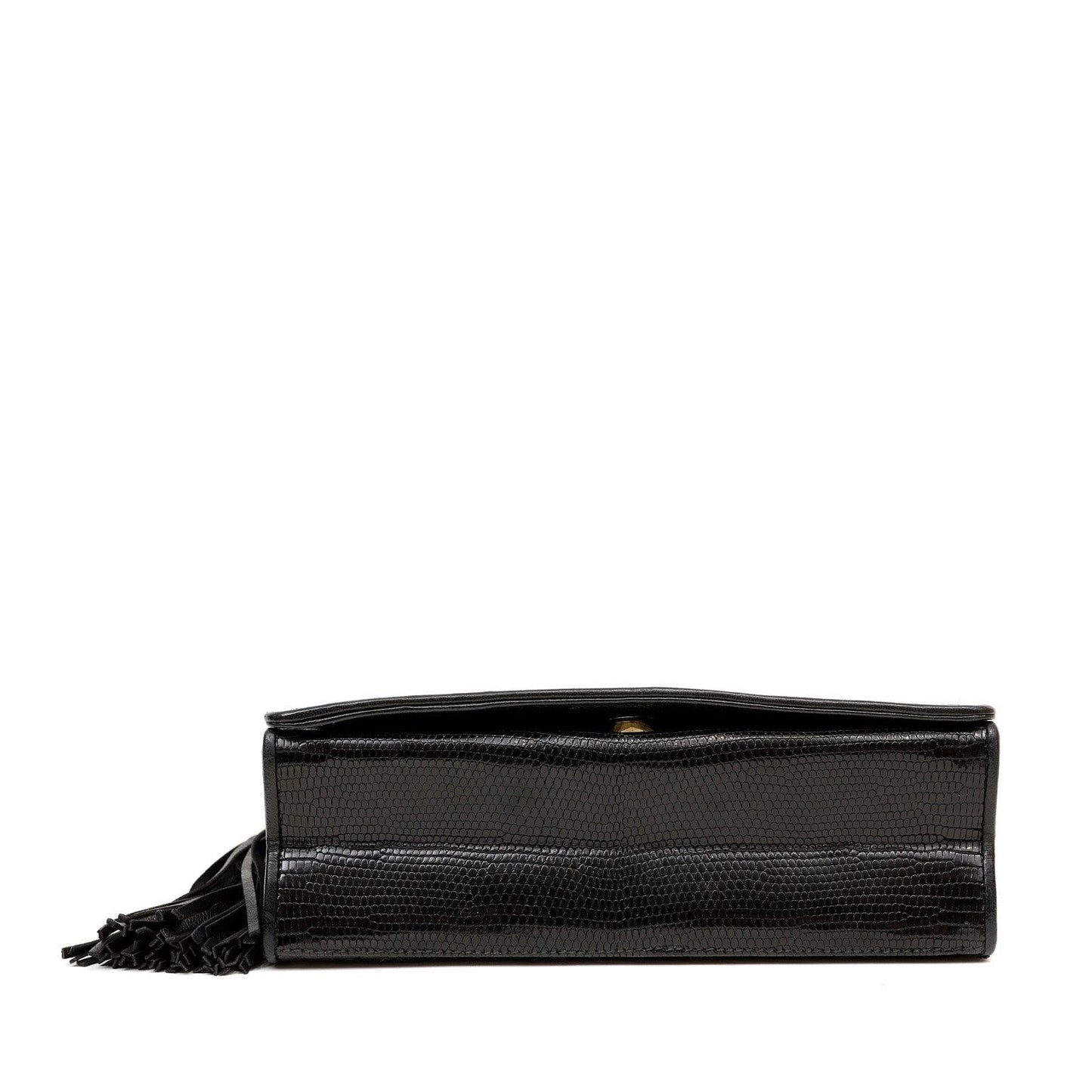 Chanel Vintage Black Lizard Crossbody Tassel Bag