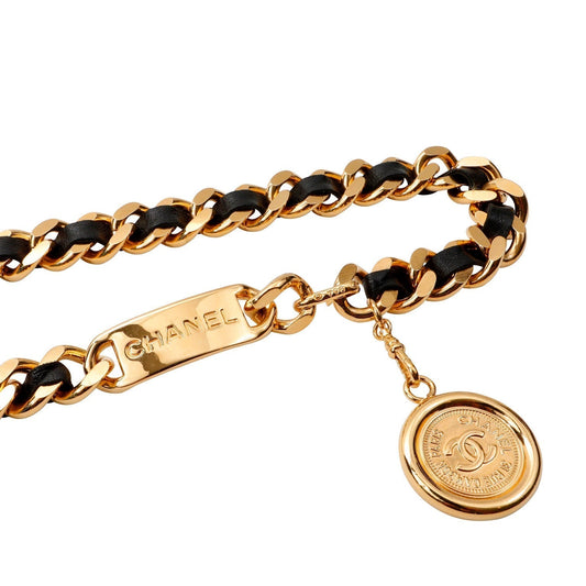 Chanel Black Leather and Chain CC Coin Belt