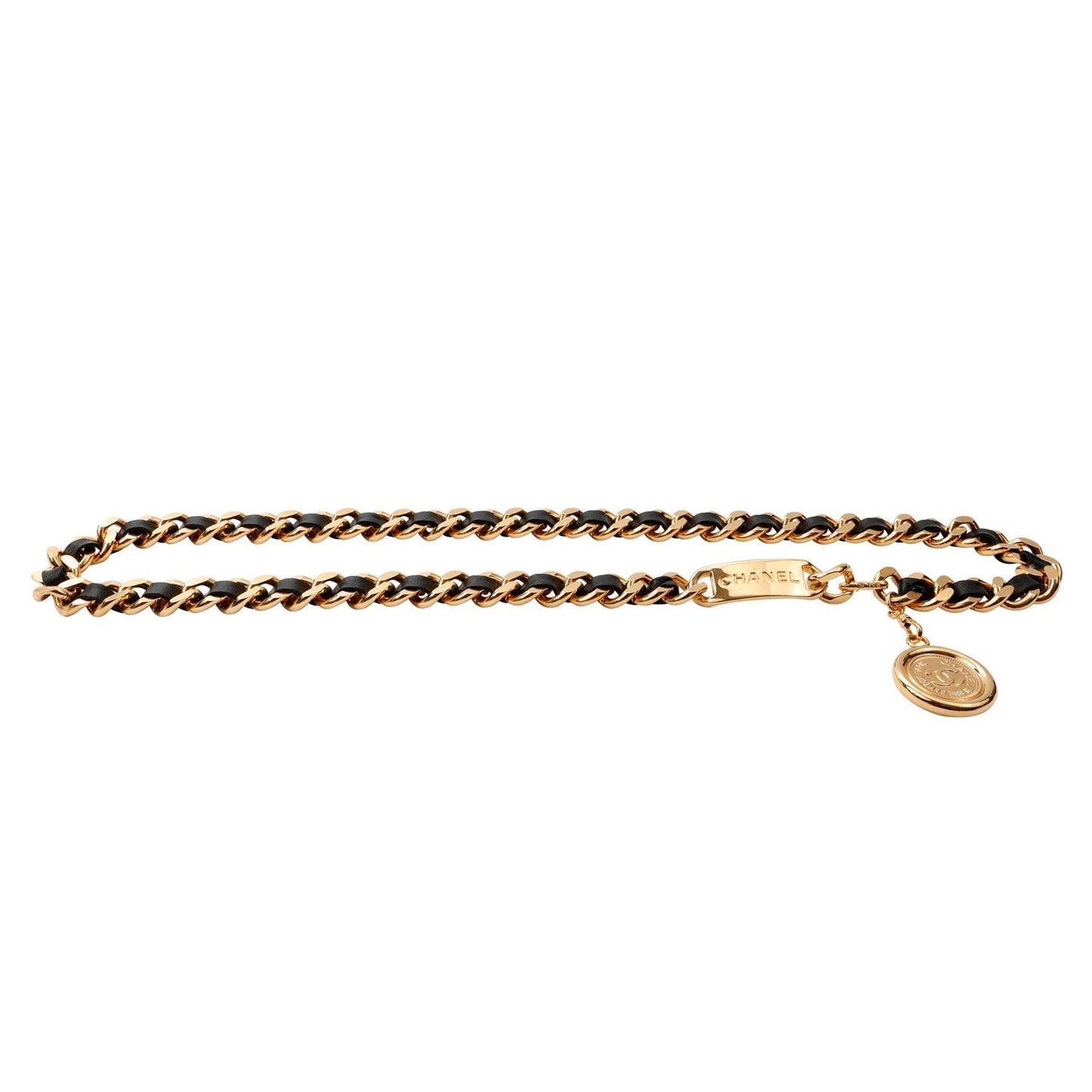 Chanel Black Leather and Chain CC Coin Belt