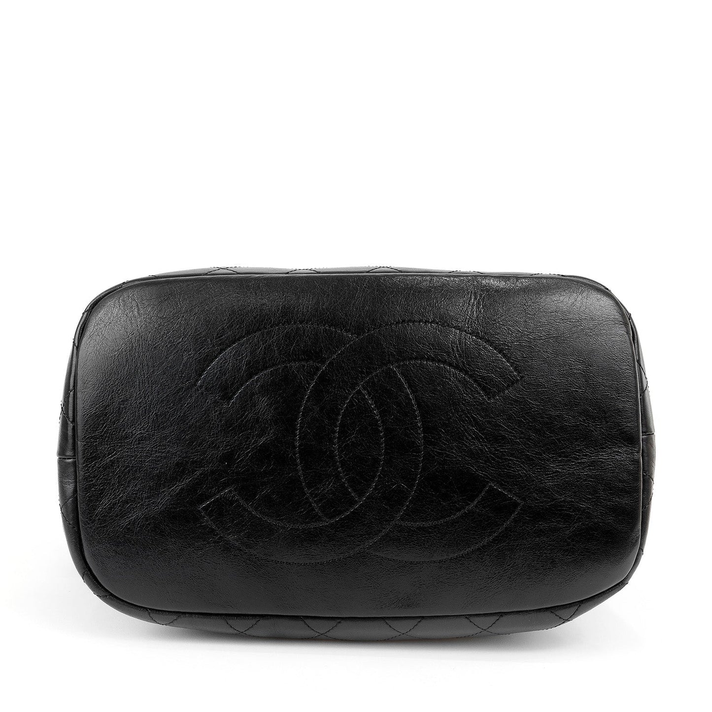 Chanel Navy Blue Felt Bowler Bag w/ CC Embroidery
