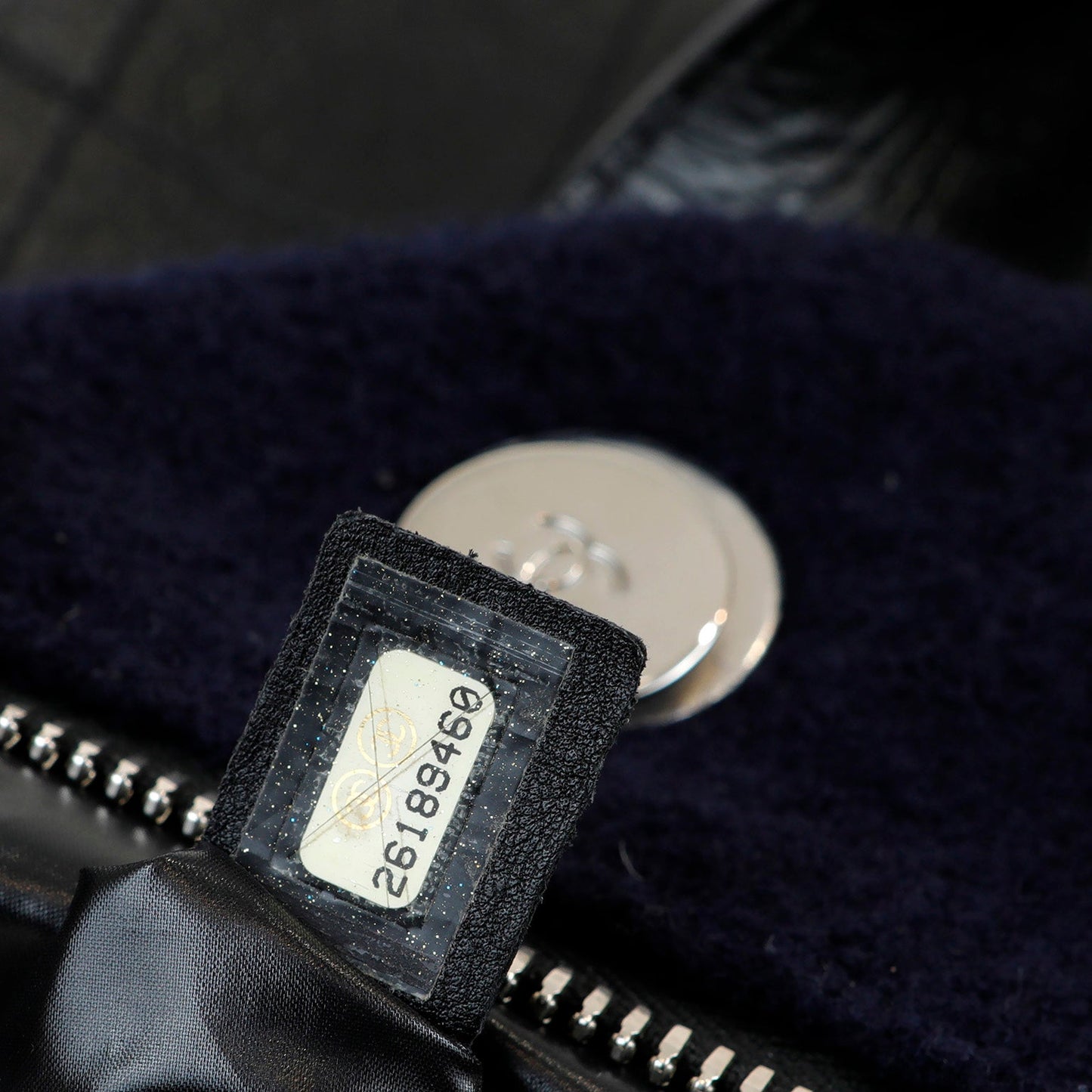 Chanel Navy Blue Felt Bowler Bag w/ CC Embroidery