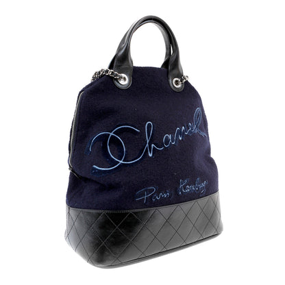 Chanel Navy Blue Felt Bowler Bag w/ CC Embroidery