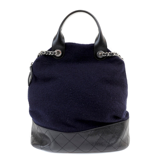 Chanel Navy Blue Felt Bowler Bag w/ CC Embroidery