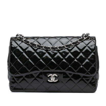 Black Chanel Jumbo Classic Patent Double Flap Shoulder Bag