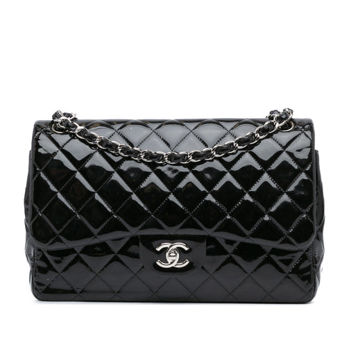 Black Chanel Jumbo Classic Patent Double Flap Shoulder Bag