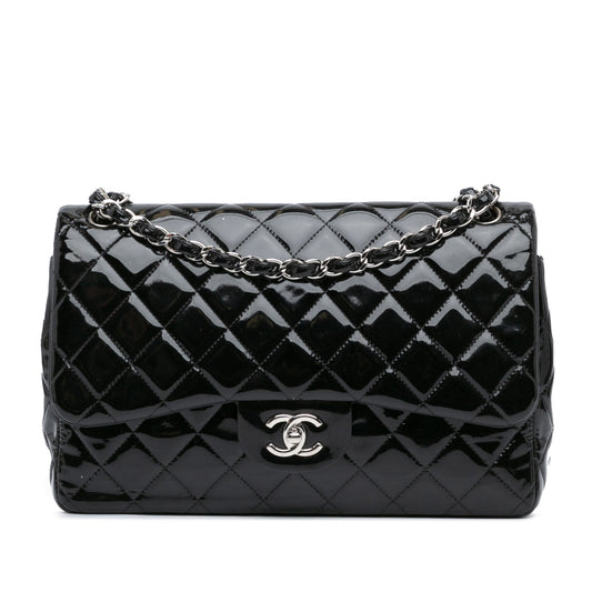 Black Chanel Jumbo Classic Patent Double Flap Shoulder Bag