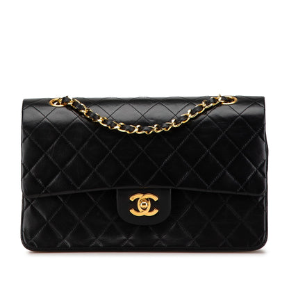 Black Chanel Medium Classic Lambskin Double Flap Shoulder Bag