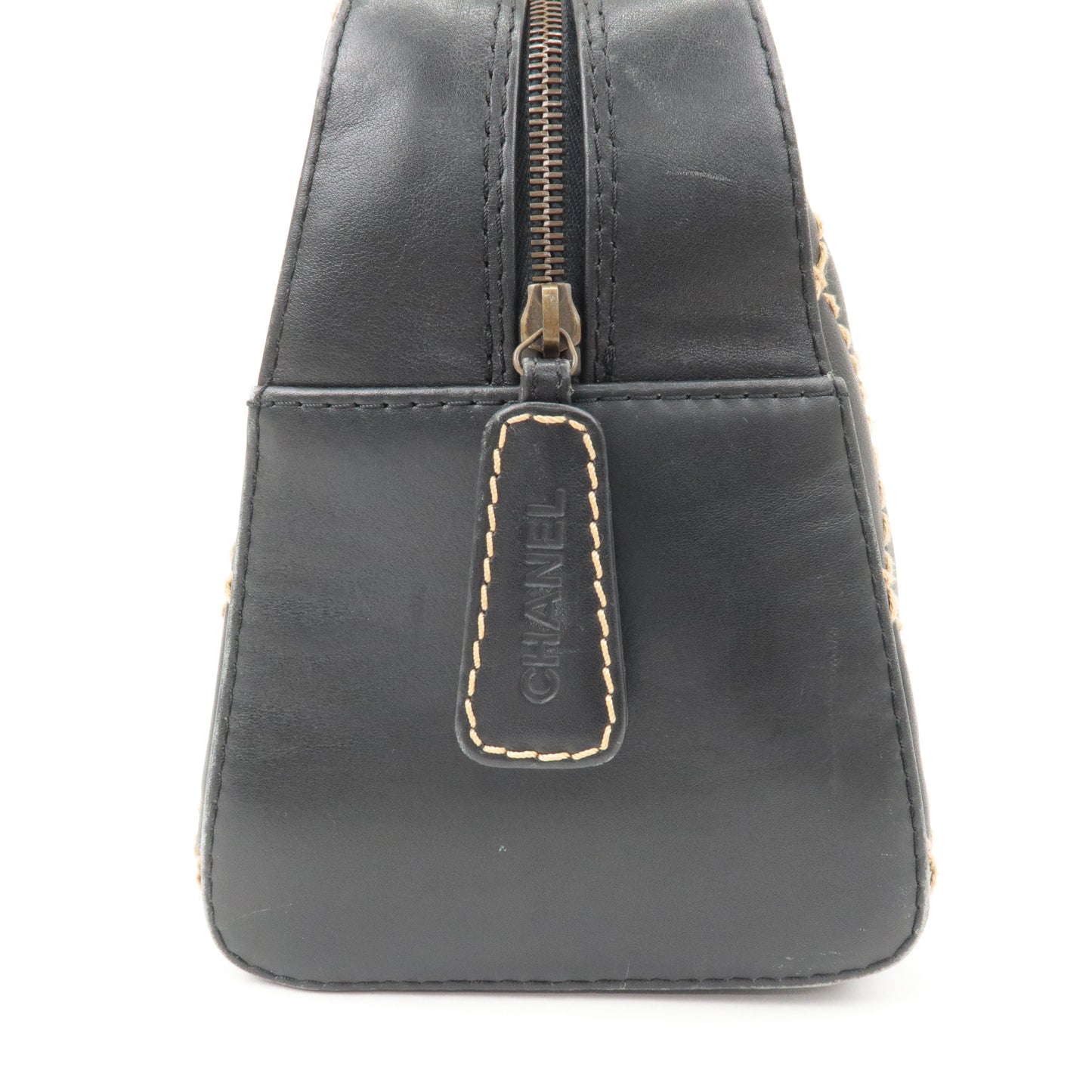 CHANEL Wild Stitch Leather Hand Bag Black A14692