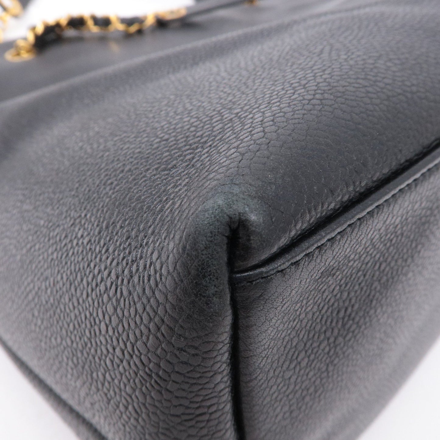 CHANEL Caviar Skin Chain Tote Bag Black Gold Hardware A03578