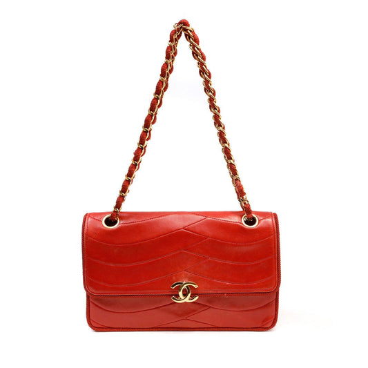 Chanel Red Leather Scallop Quilted Flap Bag