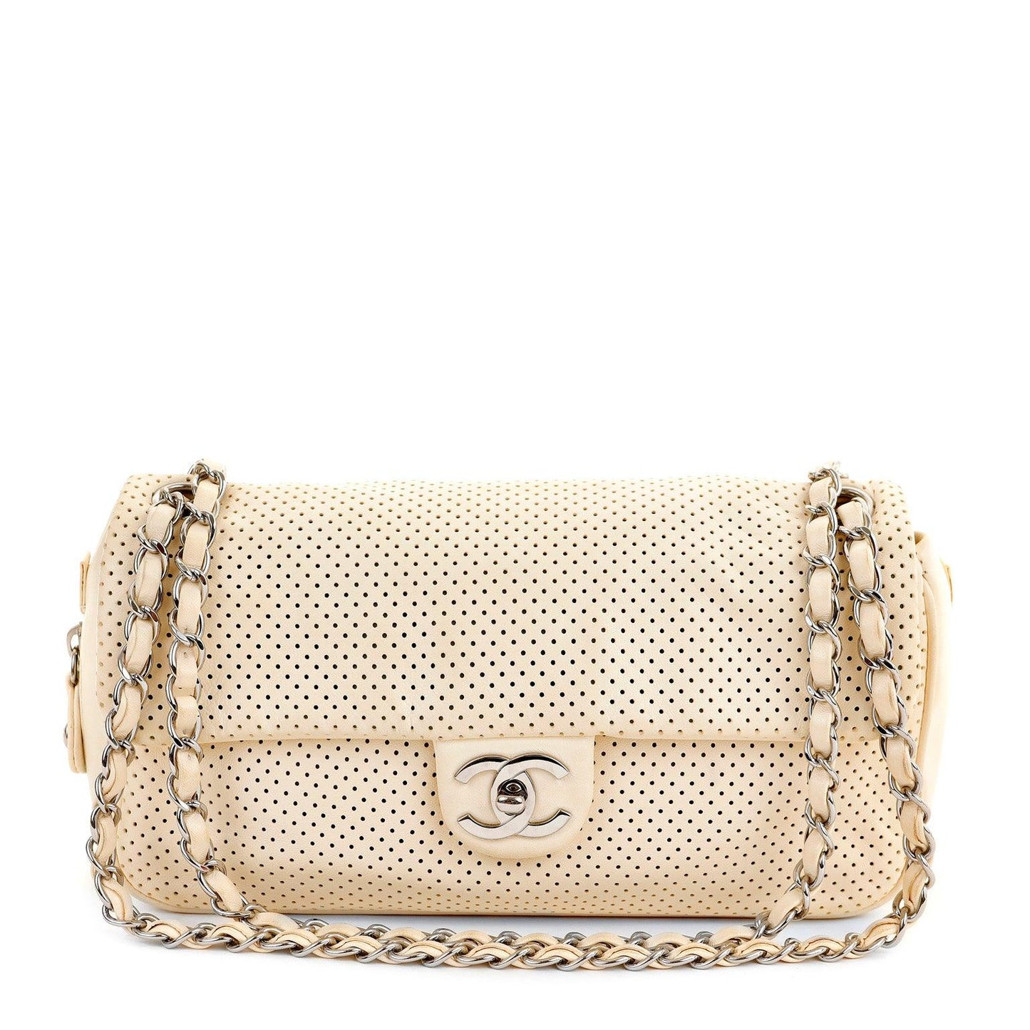Chanel Pale Yellow Perforated Leather Baseball Spirit Bag