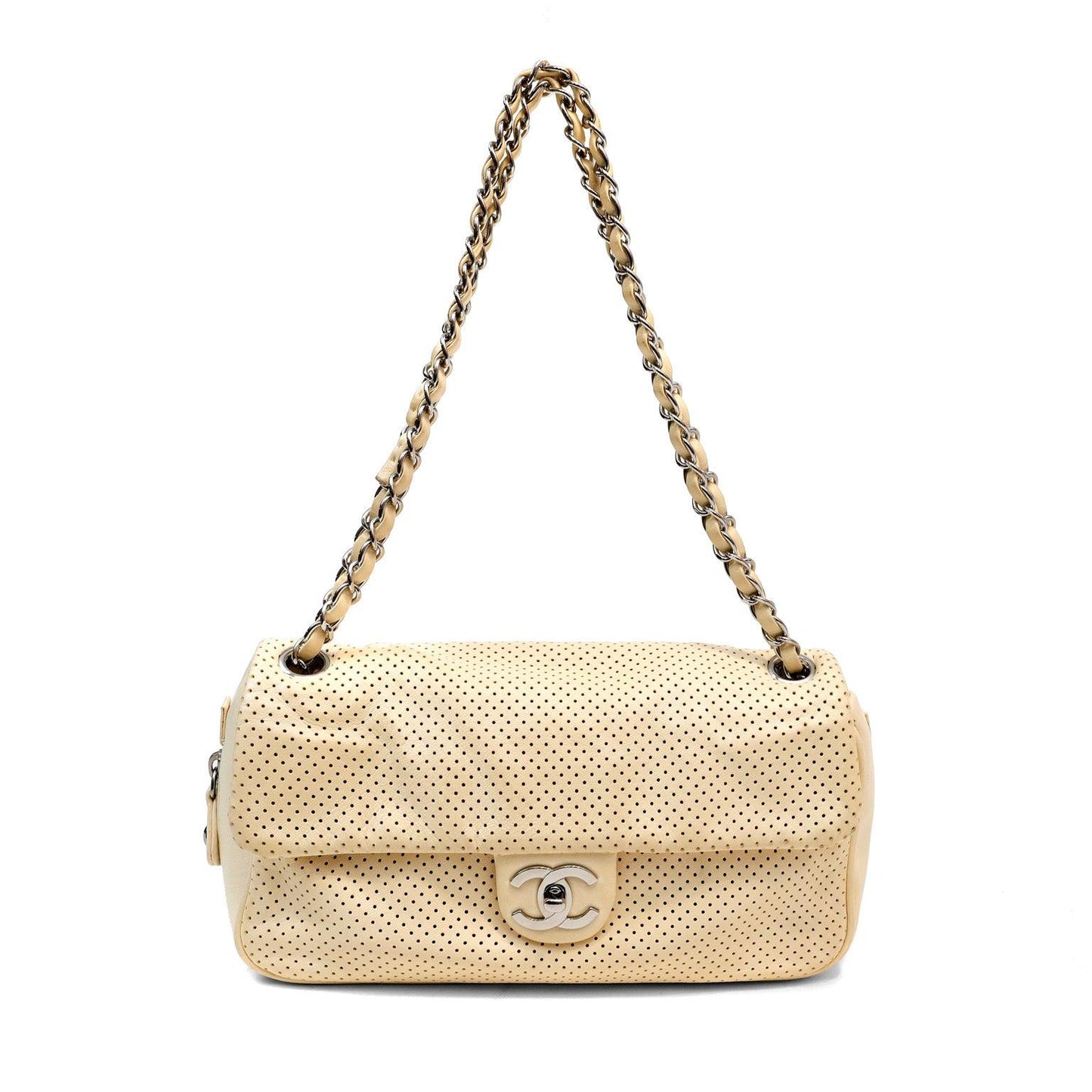 Chanel Pale Yellow Perforated Leather Baseball Spirit Bag