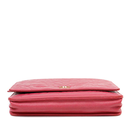 Chanel Rose Pink Camellia Imprinted Wallet on Chain w/ Gold Hardware