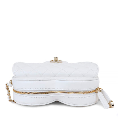Chanel White Lambskin Mini Heart Bag with Gold Hardware