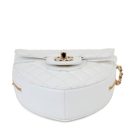 Chanel White Lambskin Mini Heart Bag with Gold Hardware