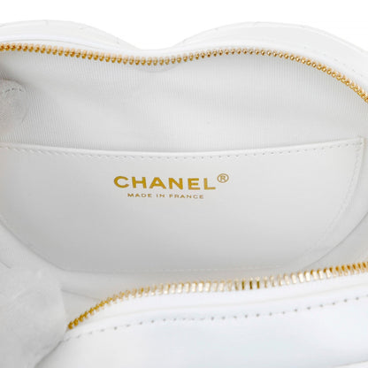Chanel White Lambskin Mini Heart Bag with Gold Hardware