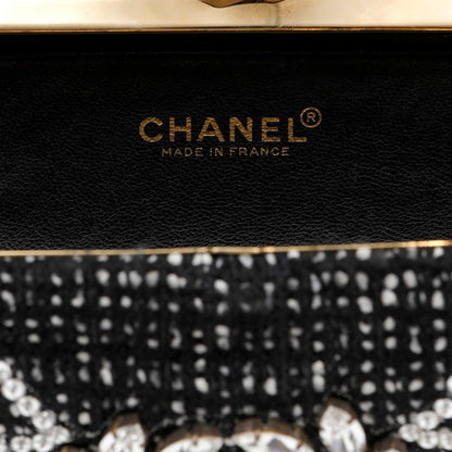 Chanel Runway 1990s Rhinestone Perfume Bottle Black Tweed/Leather Clutch
