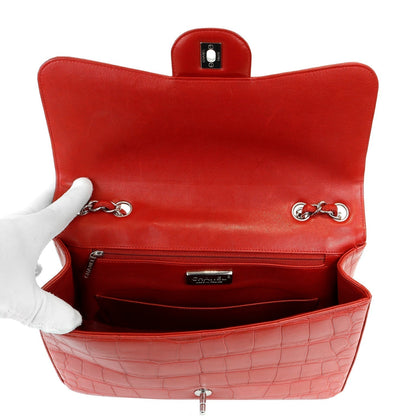Chanel Red Crocodile Jumbo Classic with Silver Hardware
