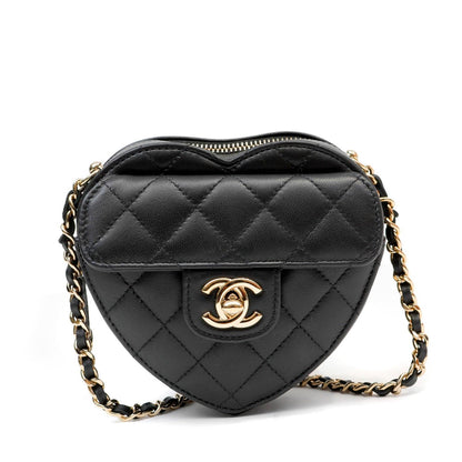 Chanel 2022 Black Lambskin Heart Mini Bag w/ Gold Hardware