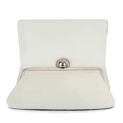 Chanel Black and White Lambskin Square Stitched Clutch with Lucite Knob