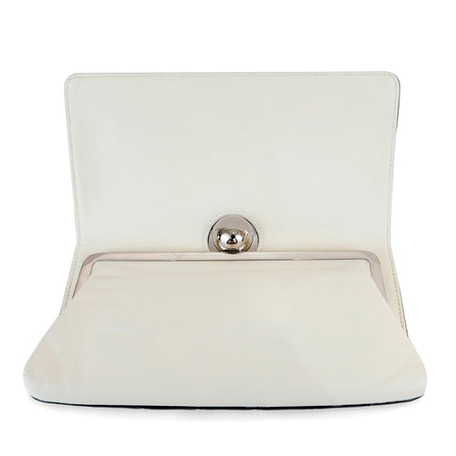 Chanel Black and White Lambskin Square Stitched Clutch with Lucite Knob