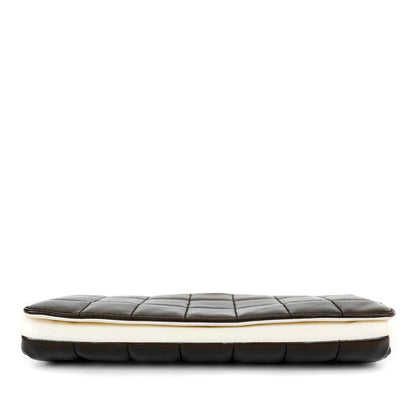 Chanel Black and White Lambskin Square Stitched Clutch with Lucite Knob