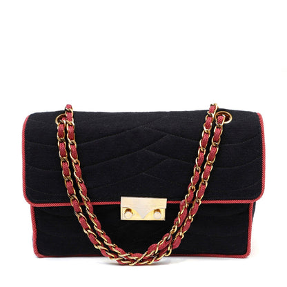 Chanel Vintage COCO Chanel Navy/Pink Cloth w/ Gold Hardware