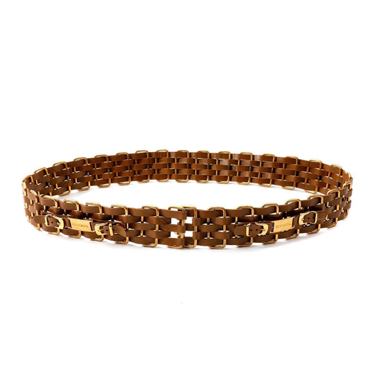Chanel Brown Woven Leather Belt with Gold Chanel Buckle