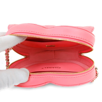 Chanel 2022 Pink Lambskin Heart Bag w/ Gold Hardware