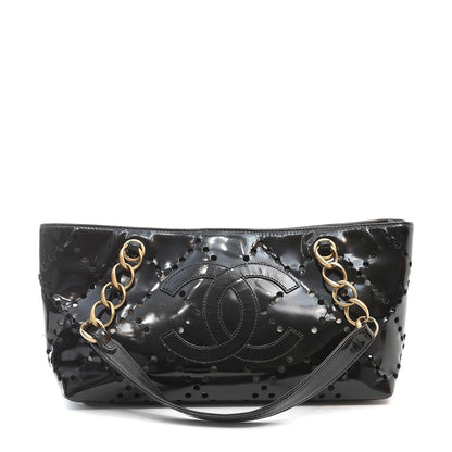 Chanel Black Patent Leather Perforated CC Tote