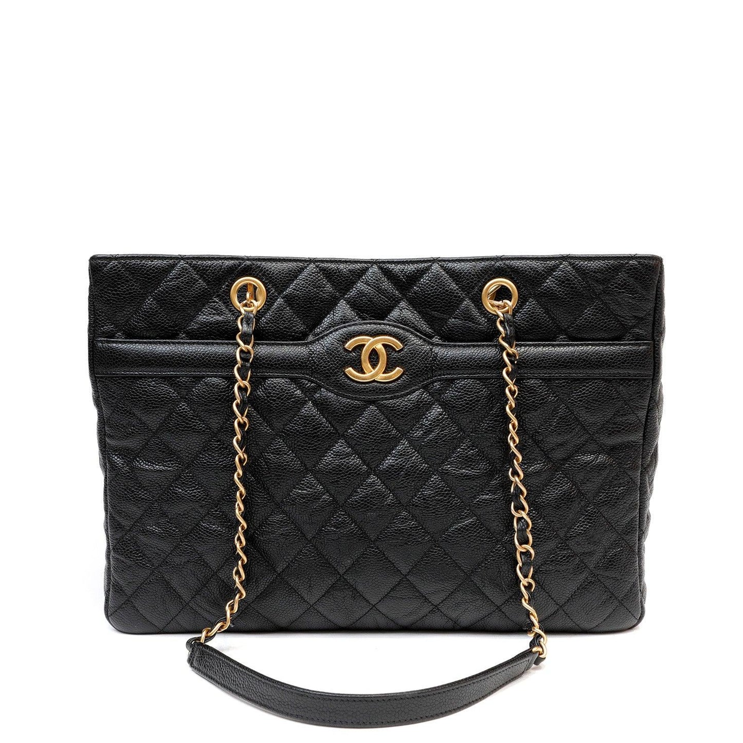 Chanel Black Caviar Quilted Tote w/ Gold CC Hardware