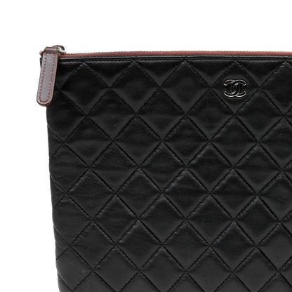 Chanel Small Black Quilted Lambskin Classic O-Case w/ Silver Hardware