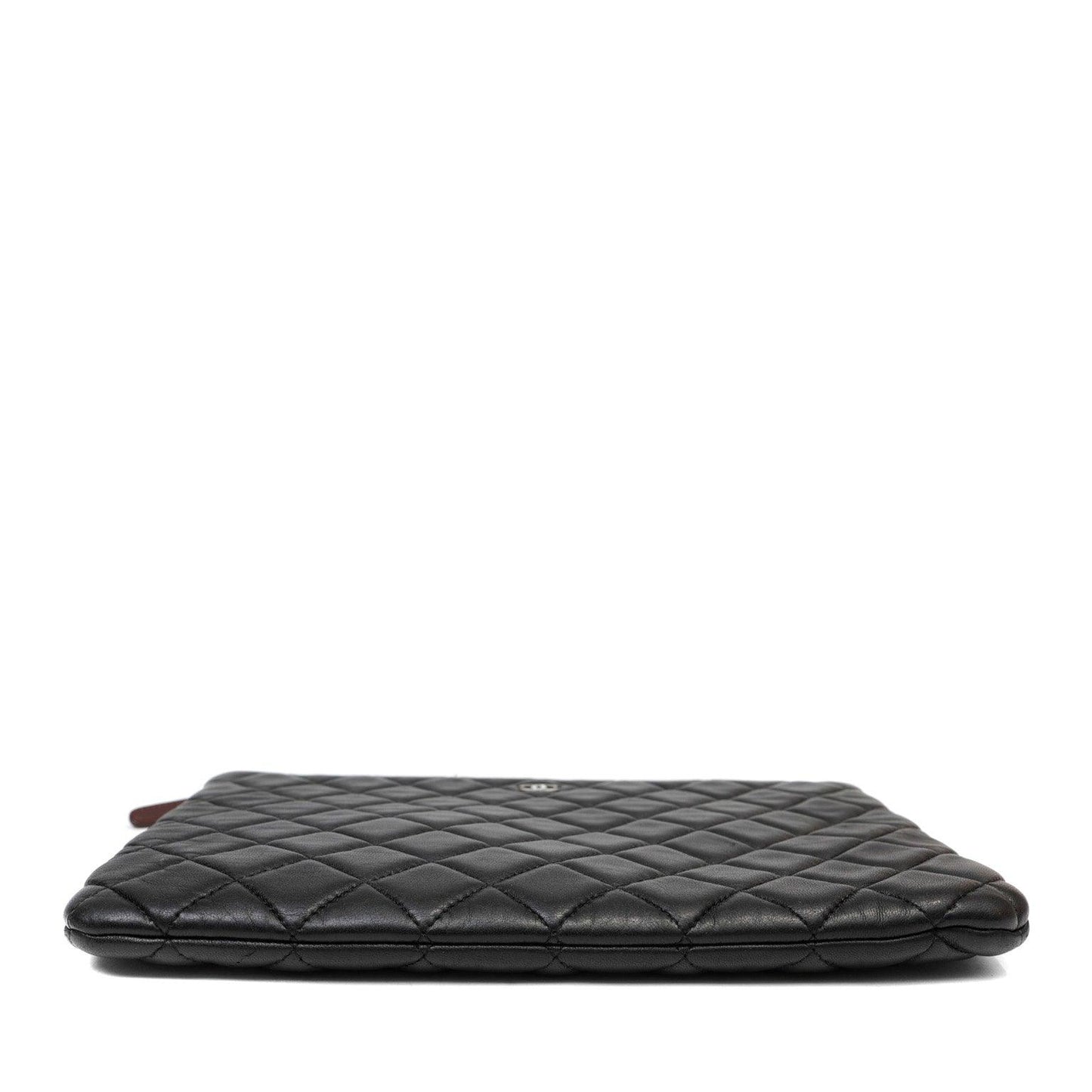 Chanel Small Black Quilted Lambskin Classic O-Case w/ Silver Hardware