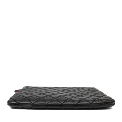 Chanel Small Black Quilted Lambskin Classic O-Case w/ Silver Hardware