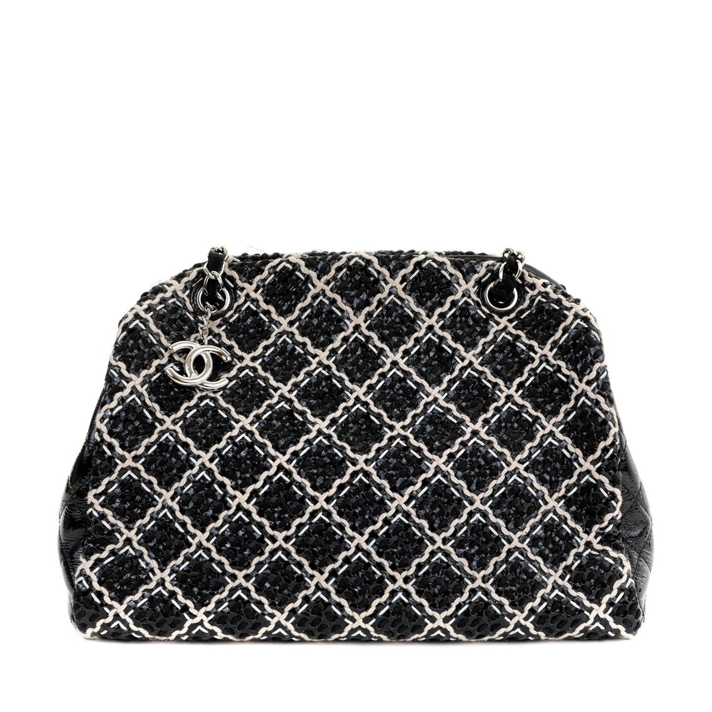 Chanel Black and Beige Tweed Patent Leather Large Just Mademoiselle Bag