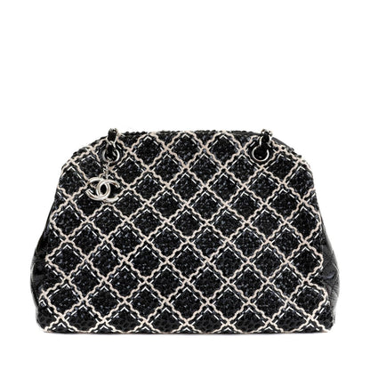 Chanel Black and Beige Tweed Patent Leather Large Just Mademoiselle Bag