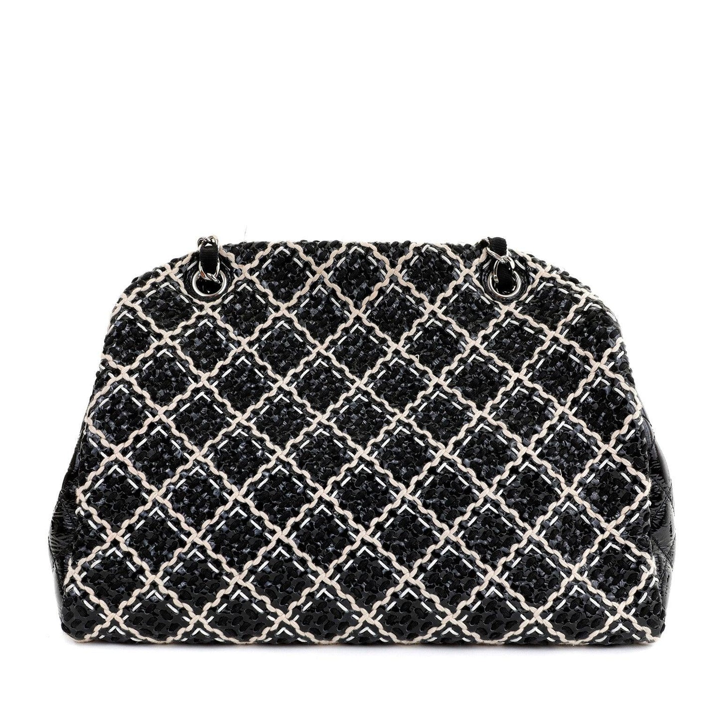 Chanel Black and Beige Tweed Patent Leather Large Just Mademoiselle Bag