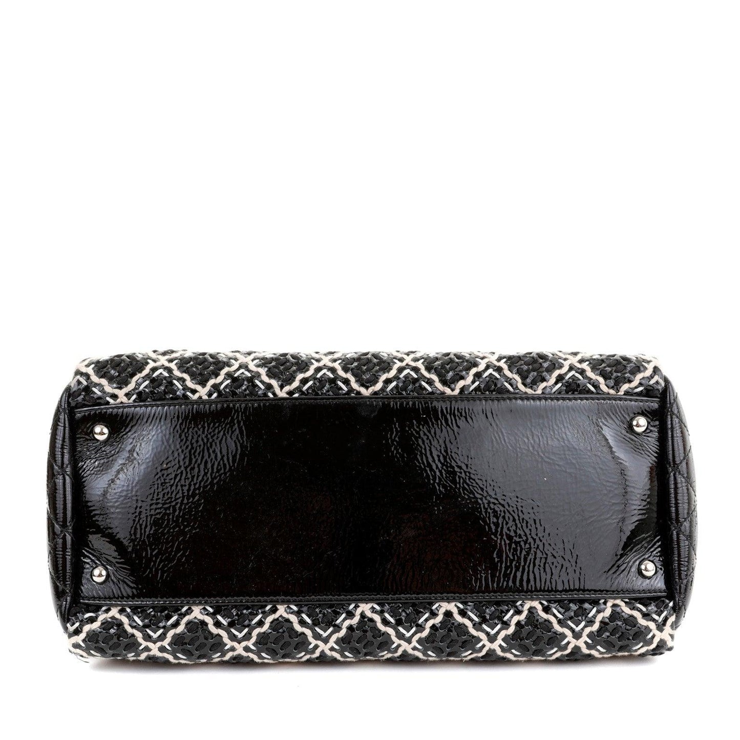 Chanel Black and Beige Tweed Patent Leather Large Just Mademoiselle Bag