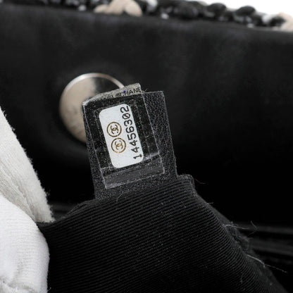 Chanel Black and Beige Tweed Patent Leather Large Just Mademoiselle Bag