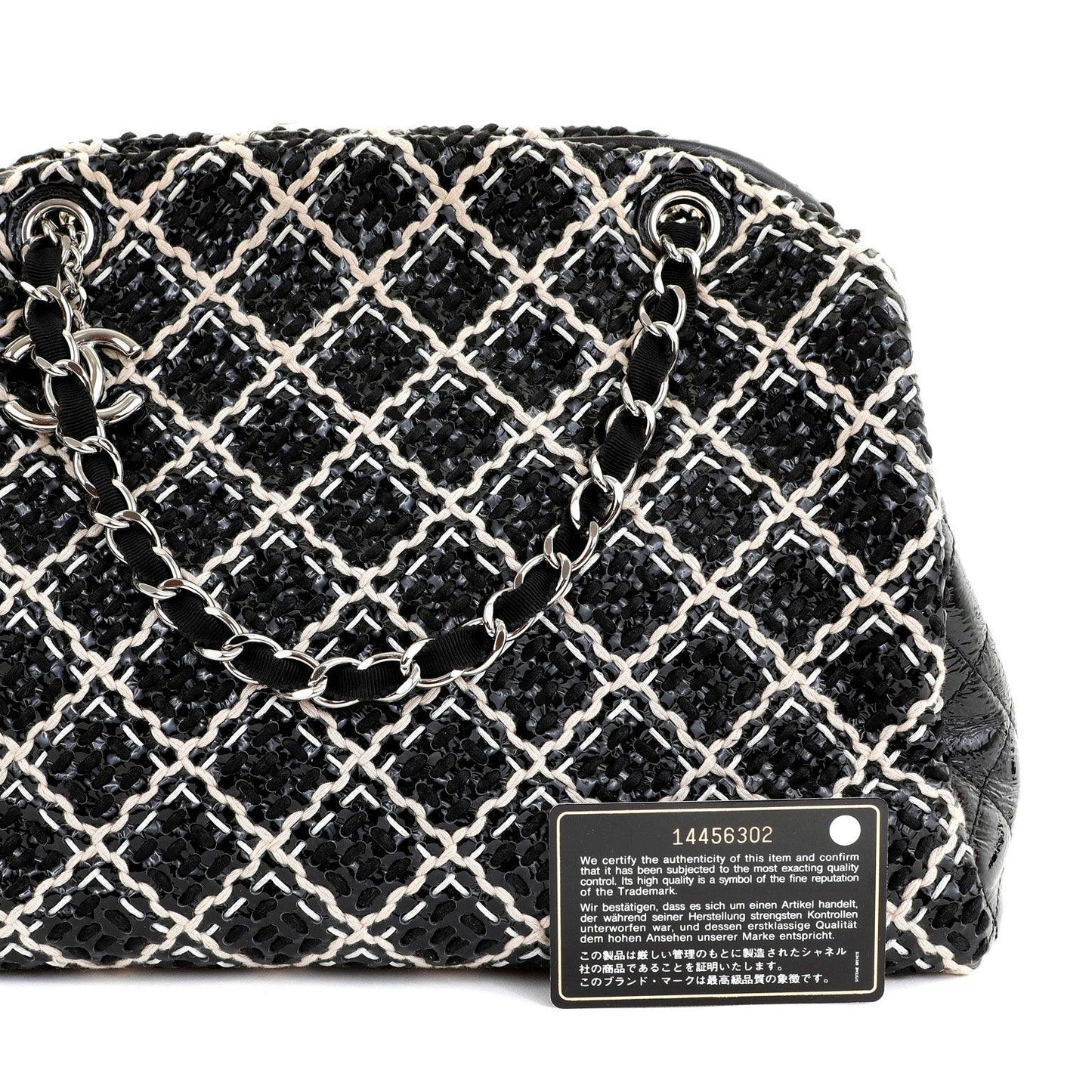 Chanel Black and Beige Tweed Patent Leather Large Just Mademoiselle Bag