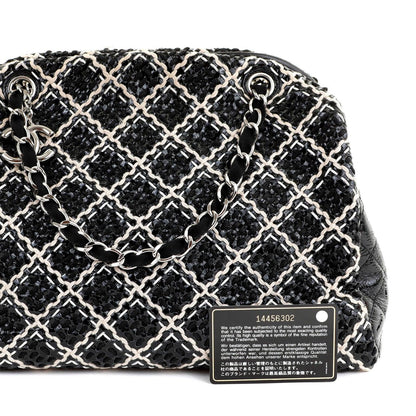 Chanel Black and Beige Tweed Patent Leather Large Just Mademoiselle Bag