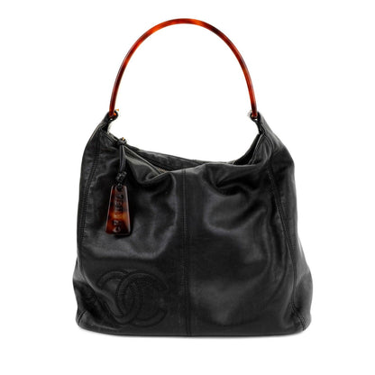 Chanel Vintage Black Lambskin w/ CC & Tortoiseshell Handle