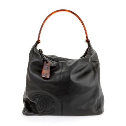 Chanel Vintage Black Lambskin w/ CC & Tortoiseshell Handle
