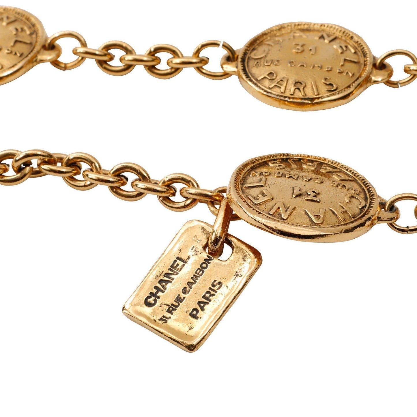 Chanel Vintage Gold Rue Cambon Coin Necklace Belt
