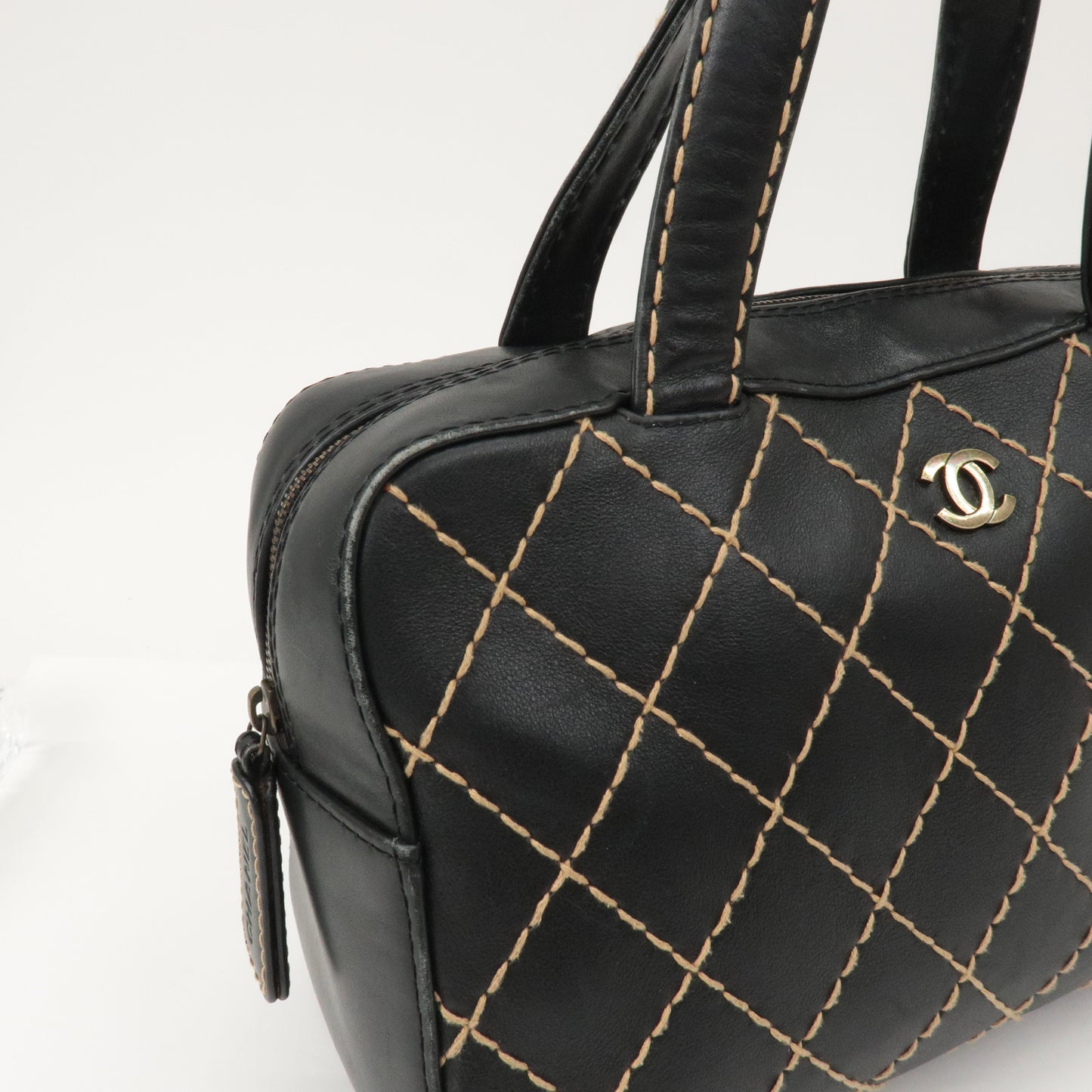 CHANEL Wild Stitch Leather Hand Bag Black A14692